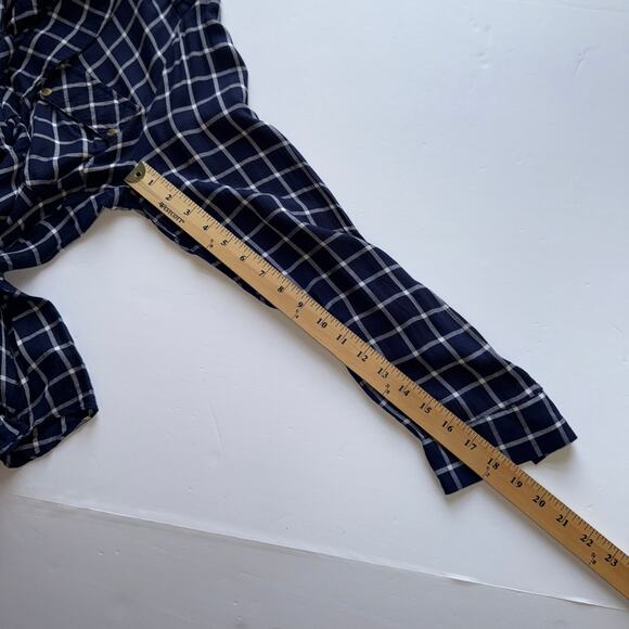 Michael Michael Kors Plaid Blouse Women’s L Navy White Gold Button Top Work - Picture 10 of 14